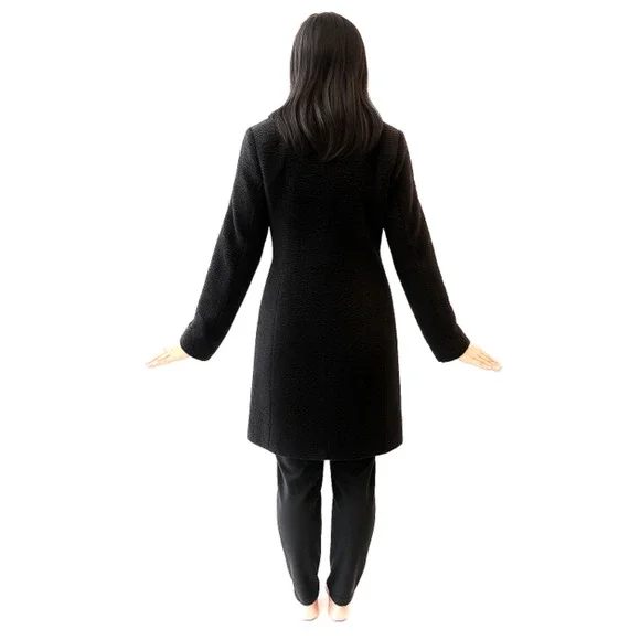 White House Black Market Black Curly 'tiger-stripe' Faux Fur Mid-Length Coat Med - Picture 3 of 6